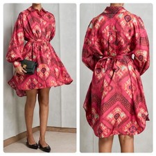 Ulla Johnson Jude Dress Wild Rose Printed Abstract Silk Shirtdress Button Size 0