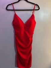 Emerald Sundae Red V-Neck Bodycon Ruched Spaghetti Strap Dress Small