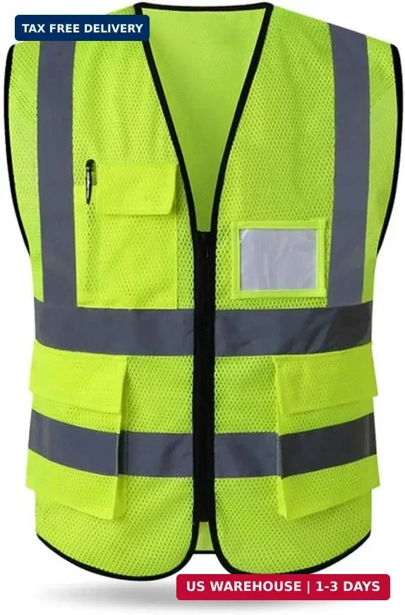 HYCOPROT High Visibility Mesh Safety Reflective Vest with Pockets and Zipper, Me image 1