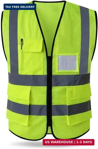 HYCOPROT High Visibility Mesh Safety Reflective Vest with Pockets and Zipper, Me - product listing photo