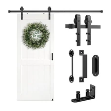 Barn Door Hardware Kit 6.6FT Heavy Duty Sliding Door Track Kit with Floor Gui...