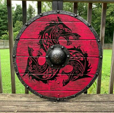 Medieval Larp Warrior Wood & Steel Viking Round shield Armor Templar Shield