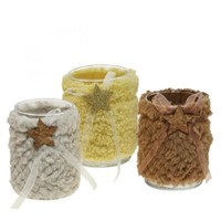 Weihnachtsdeko Windlicht Glas Mit Kunstfell - Tischdeko Kerzenglas Set 3Tlg -