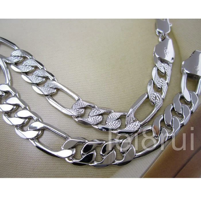 Exclusivo! WG1207 Polímero Protegido 18K Bañado en Oro Blanco Cadena Figaro - Imagen 4 de 4