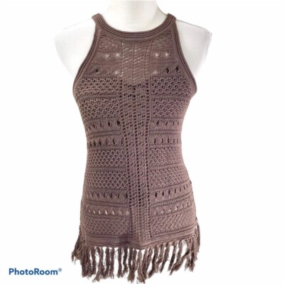 Soho Woman's Sz M tunic Crocheted brown scoop neck sleeveless NWT
