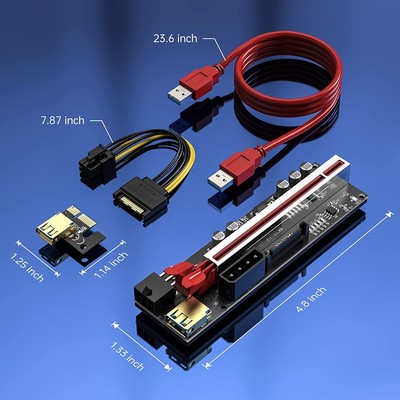 PCI-E GPU Riser Express Cable with 5 Solid Capacitors,Marque Light,16X to 1X Bit