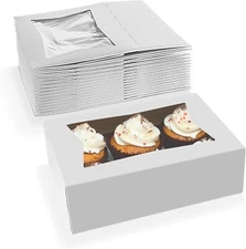 MT Products White Cupcake Box, 8" x 5.75" x 2.5" Bakery Boxes - Pack of 15