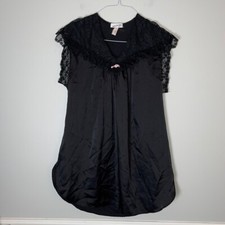 Vintage Lily of France Black Satin and Lace Nightgown Small