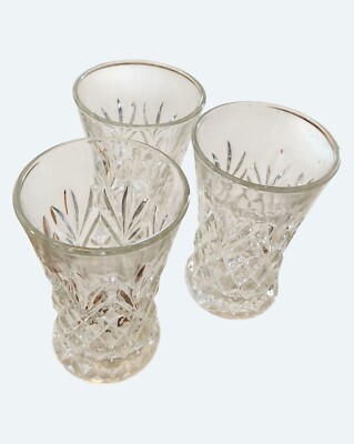 3 Vtg Anchor Hocking Clear Glass Tumblers Pineapple Diamond Fan Pattern 5'' Tall