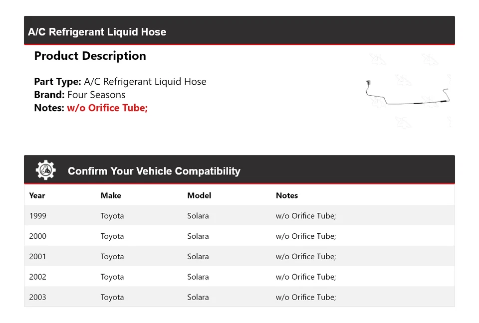 Manguera de líquido refrigerante aire acondicionado Toyota Solara 1999-2003 4 estaciones 2000 2001 2002 Foto 2 de 4
