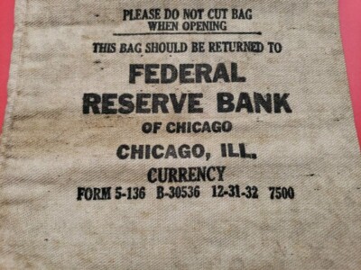1932 FEDERAL RESERVE BANK OF CHICAGO ILL RARE OLD FIND GREAT DEPRESSION BANK BAG