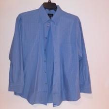 Claiborne Mens Button Down Shirt 16 32/33 Large Long Sleeve Blue Plaid