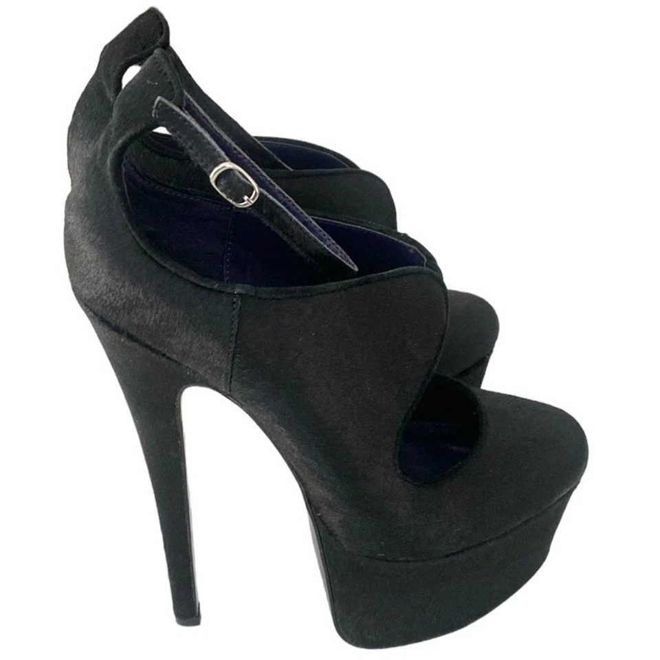 London Trash Candy Black Leather Fur Stiletto Platform Heels US 8 - Image 2 of 4