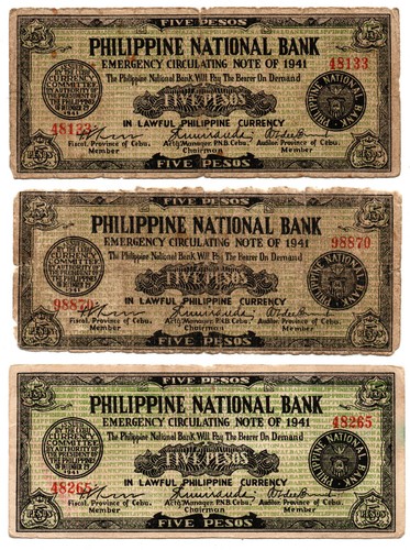 1941 Philippine S216 Province of Cebu PNB 5 Pesos Counter Signed Notes Take All - Imagen 7 de 7