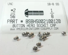 #2-56x1/8 Button Head .050" Hex Socket Cap Screws 18-8 Stainless Steel (50)