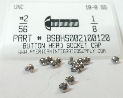 #2-56x1/8 Button Head .050'' Hex Socket Cap Screws 18-8 Stainless Steel (50)