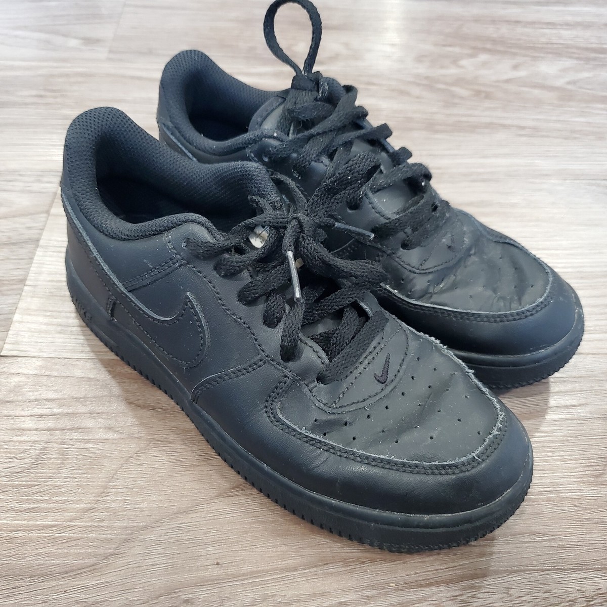 Nike Air Force One 314193-009 Black Low Top Shoes Youth Size 3Y