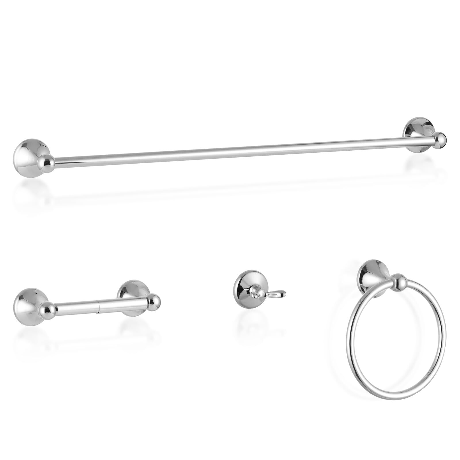 Bathroom Hardware Set Polished Chrome Towel Bar 4-Piece Elegant Accessory kit