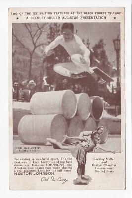 2 Ice Skating Features Black Forest Village Chicago Il Red McCarthy DB Postcard 
