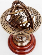 Brass Armillary Sphere Astrolabe On Wooden Base Maritime Nautical & Collectible