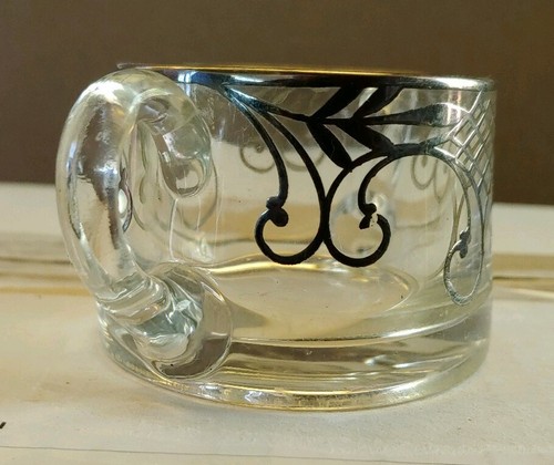 VINTAGE CUT GLASS BOWL WITH DECORATIVE STERLING SILVER OVERLAY  - Picture 4 of 9