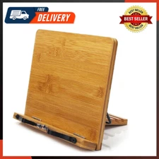 Bamboo Book Stand, Adjustable Book Holder Tray and Page Paper Clips-Cookbook