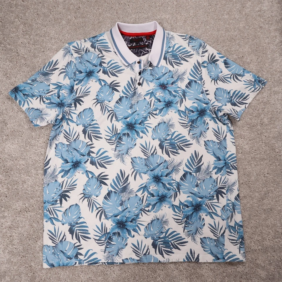 Camisa Polo de Golf Ted Baker Estampado Floral Manga Corta Blanco Azul Talla 6 XL Foto 3 de 4