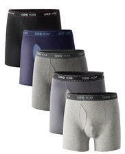 5PK Men's Soft Cotton Boxer Briefs Fly Front Underwear Mesh Fly Pouch Size: L. F