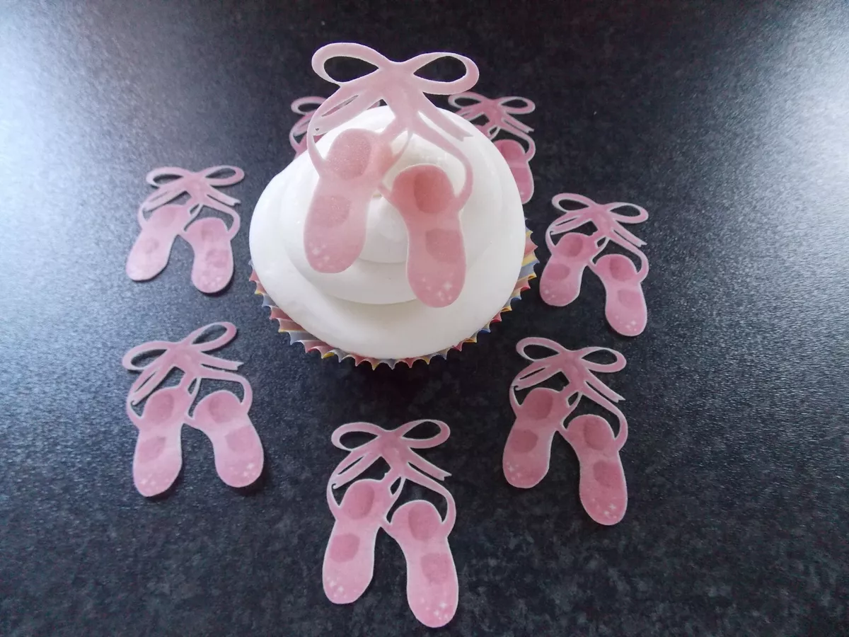 12 PRECUT Edible Pink Ballet Ballerina Shoes wafer paper cake
