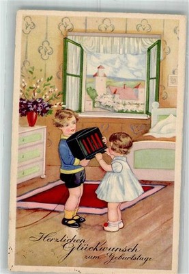 38164160 - Boy Gives Girl a Radio B & R No. 9438 Birthday 1933