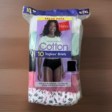 NEW Hanes Women's Cotton Briefs Panties 10 Pack Tagless Assort Colors Size 9/2XL