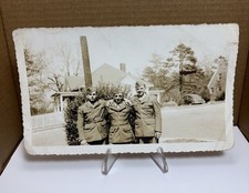 Original Snapshot Of Three World War II Army Soldiers Scalloped Border