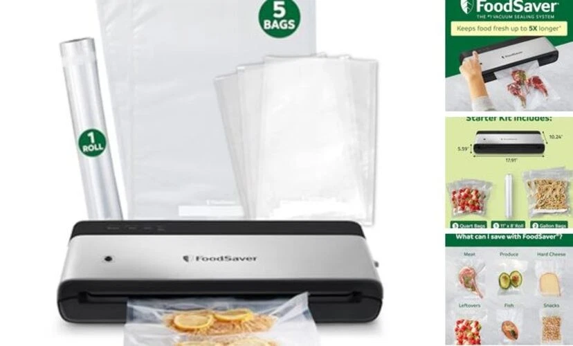 FoodSaver PowerVac Compact Vacuum Sealing Machine Stainless Steel & Black