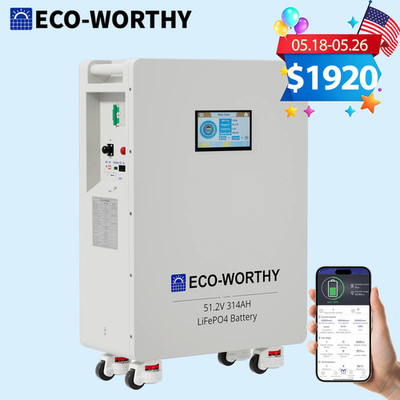 ECO-WORTHY 16.07kWh 48V 314AH LiFePO4 Battery Vertical Standing Solar Backup UPS