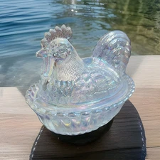 5" Carnival Crystal Glass Rooster On Ribbed Base Westmoreland Mould By Mosser