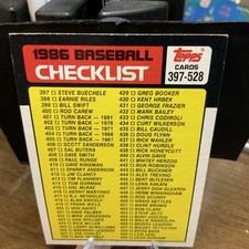 1986 Topps Baseball Card Checklist 397-528 #527