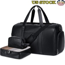 3pcs Faux Leather Travel Duffel Bag W/ Shoe Compartment Gym Carry On Bag New