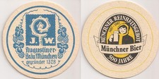 Augustinerbräu, München - alter Bierdeckel "500 Jahre Reinheitsgebot" aus 1987