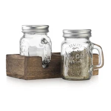 Mason Jar Salt and Pepper Shakers - Vintage Glass Condiment Dispenser Set wit...