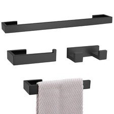 Matte Black Bathroom Hardware Set, 4-Piece Bath Towel Bar Set SUS304 Stainles...