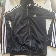 ADIDAS Youth Track Jacket Black 3-Stripe Full Zip Pocket Size 12-14 Unisex