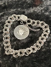 Vintage Sterling Silver Charm Bracelet Elco 7.5” 24 Grams With Charm
