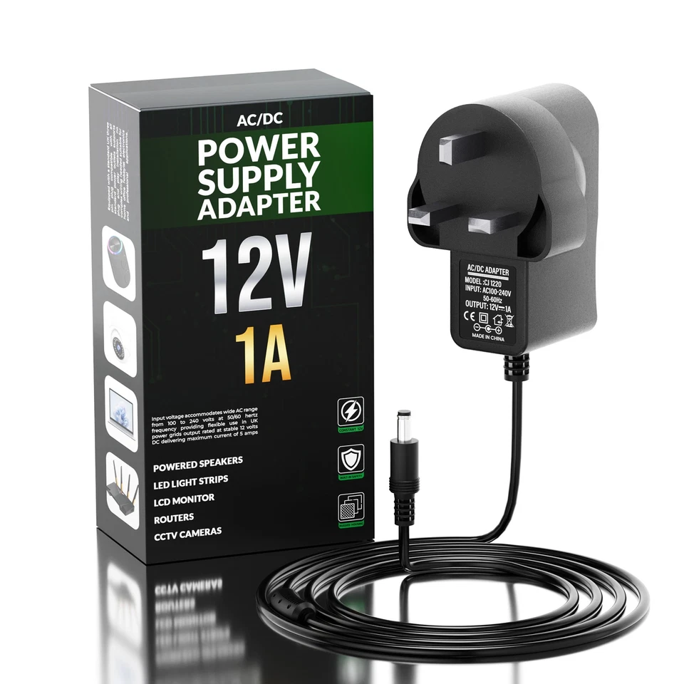 12V AC to DC power supply adapter with UK plug for LED lighting
