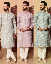 Men Kurta Pajama Set Jacquard Sequins Wedding Party Traditional Outfit
