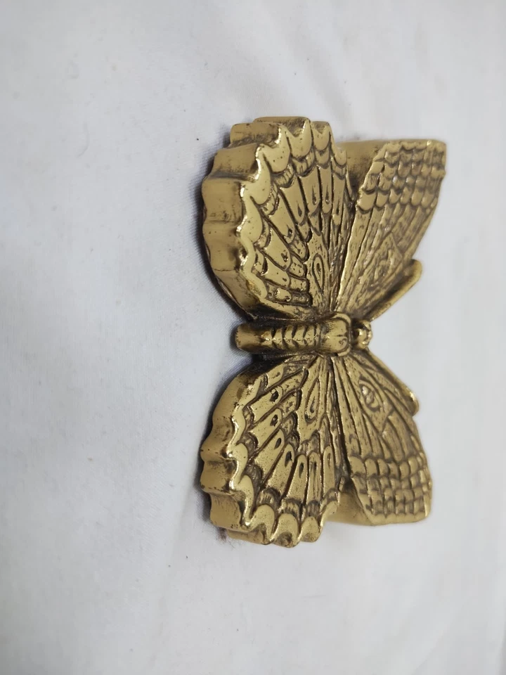 Estatuilla mariposa vintage de latón macizo pisapapeles 3" x 4" libro escritorio estante decoración Foto 4 de 4