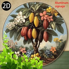 1pc Vintage Cocoa Tree with Fruit Metal Wall Art - Tropical Kitchen, Office, Gar