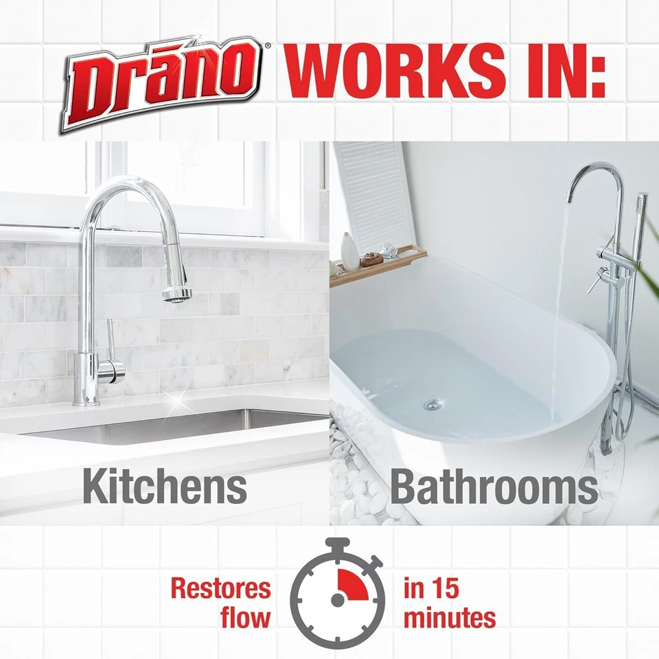 Limpador removedor de entupimento de drenagem em gel Drano Max 32 oz desobstrui cabelo e sabão escória rápido - Imagem 2 de 4