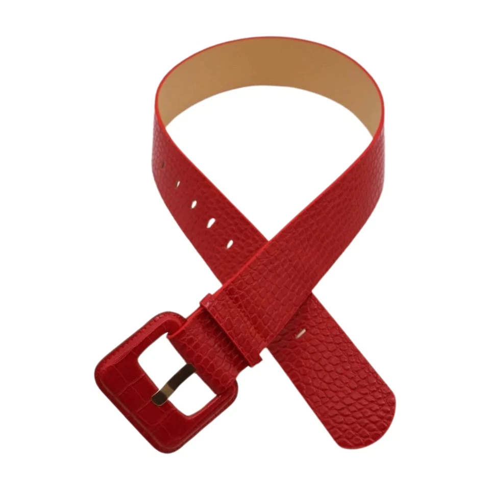 Mujeres Rojo Ancho Imitación Cuero Cintura Día Noche Ropa Cinturón Hebilla Cuadrada Talla S M Foto 2 de 4