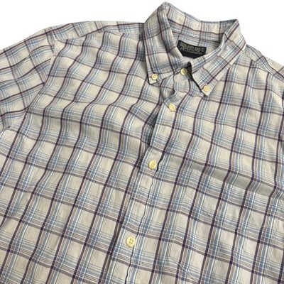 Ralph Lauren Jeans Co Mens Medium Blue Plaid Short Sleeve Button Down Shirt