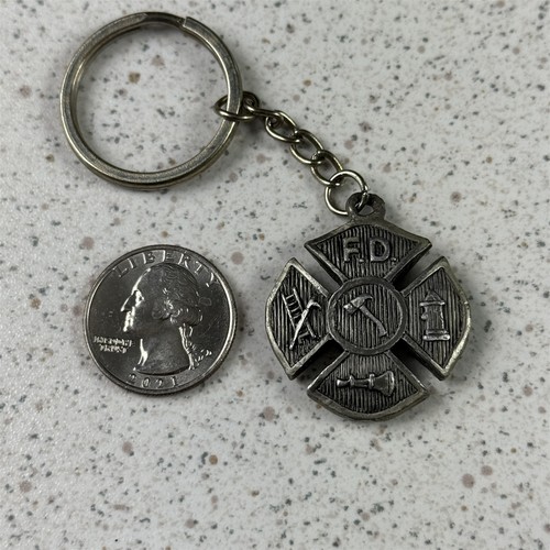 Firefighter Maltese Cross Fire Department Fireman Pewter Keychain Key ...